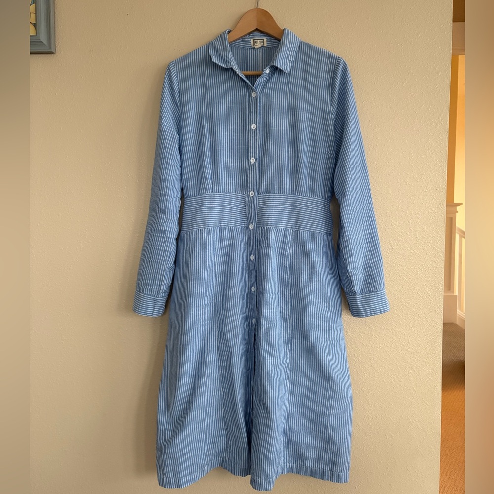 Blue Striped Cotton Button Dress from Anthropologie